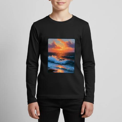 Sunset Storm Waves Oil Painting - Kids' Premium Long Sleeve T-Shirt
