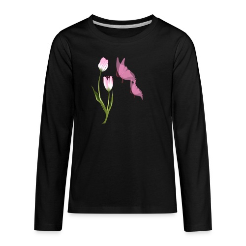 Pink Tulip and Pink Butterflies - Kids' Premium Long Sleeve T-Shirt