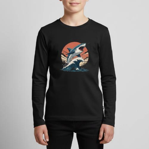 Fierce Shark Breaking Through Waves - Kids' Premium Long Sleeve T-Shirt