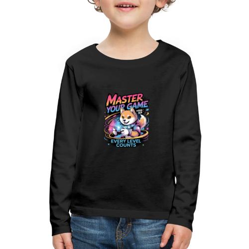 Cute Gamer Shiba Inu Level Up - Kids' Premium Long Sleeve T-Shirt
