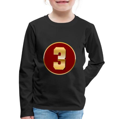 Number 3 in Gold Varsity Font - Kids' Premium Long Sleeve T-Shirt
