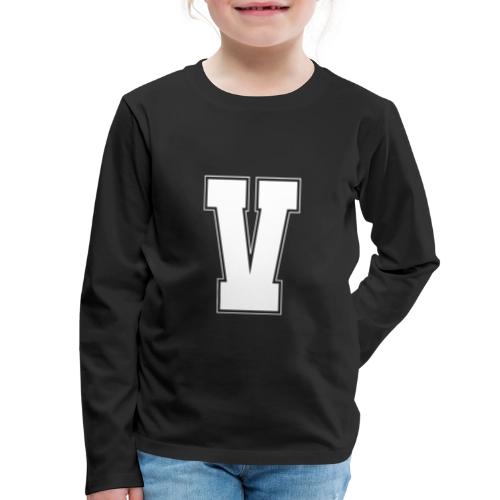 White Letter V – Varsity Alphabet Monogram - Kids' Premium Long Sleeve T-Shirt