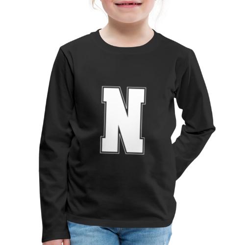 White Letter N – Varsity Alphabet Monogram - Kids' Premium Long Sleeve T-Shirt