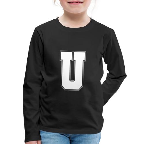 White Letter U – Varsity Alphabet Monogram - Kids' Premium Long Sleeve T-Shirt
