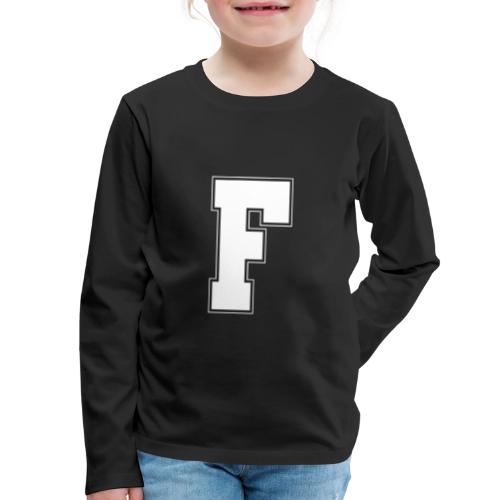 White Letter F – Varsity Alphabet Monogram - Kids' Premium Long Sleeve T-Shirt