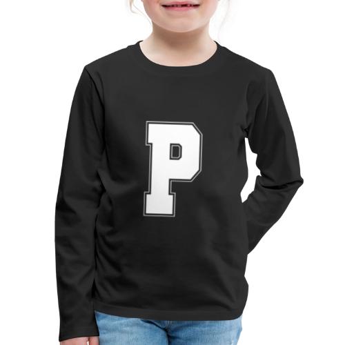 White Letter P – Varsity Alphabet Monogram - Kids' Premium Long Sleeve T-Shirt