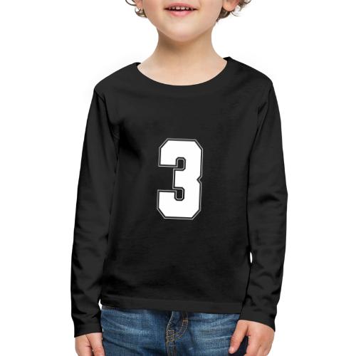 White Number 3 – Varsity Font - Kids' Premium Long Sleeve T-Shirt