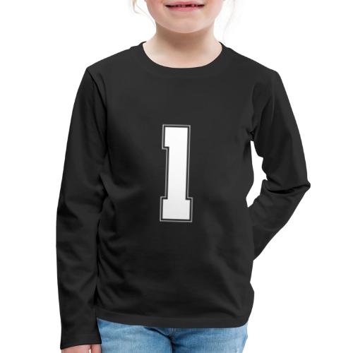White Number 1 – Varsity Font - Kids' Premium Long Sleeve T-Shirt