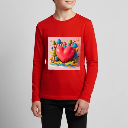 Big red heart, surrounded by landscape, nature - Kids' Premium Long Sleeve T-Shirt
