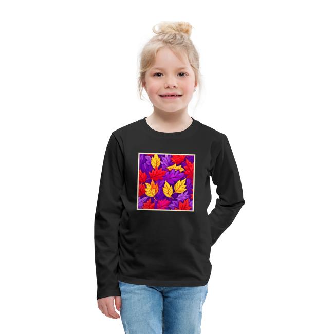 Vivid Cartoon Leaves: Purple, Yellow, Red
