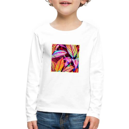 Striped Neon Leaves Design - Kids' Premium Long Sleeve T-Shirt