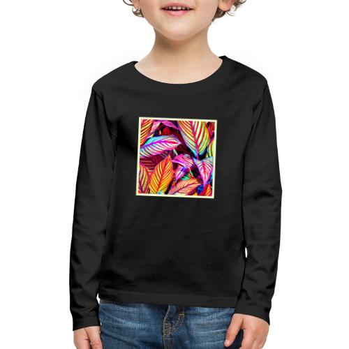 Striped Neon Leaves Design - Kids' Premium Long Sleeve T-Shirt