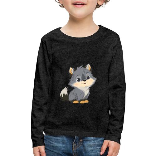 Cute Cartoon Baby Wolf with Innocent Eyes - Kids' Premium Long Sleeve T-Shirt