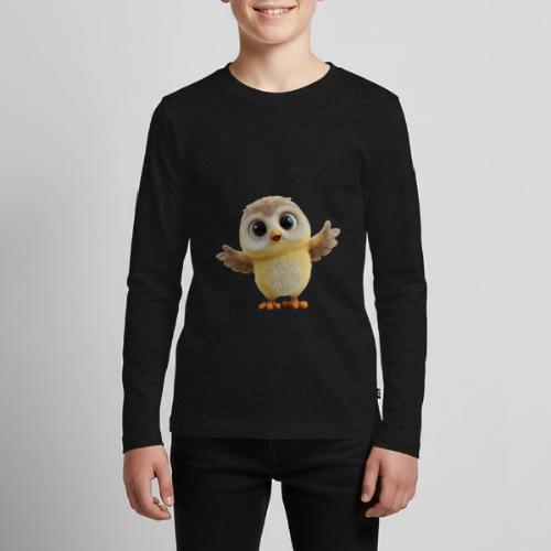Cute Cartoon Baby Owl with Wings Open - Kids' Premium Long Sleeve T-Shirt