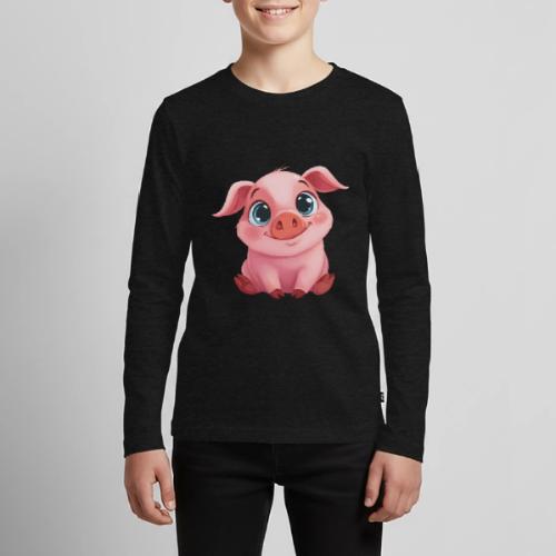 Adorable Cartoon Baby Pig Sitting with Big Eyes - Kids' Premium Long Sleeve T-Shirt