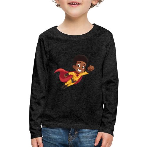 Flying Cartoon Superhero Boy in Red Cape - Kids' Premium Long Sleeve T-Shirt