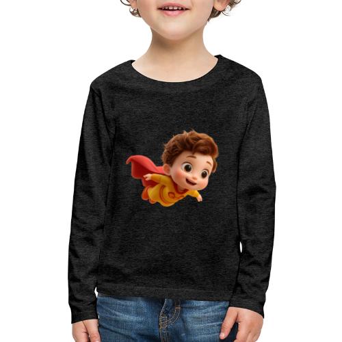 Flying Cartoon Superhero Boy in Yellow Suit - Kids' Premium Long Sleeve T-Shirt
