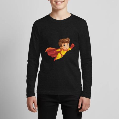 Cheerful Cartoon Superhero Boy Flying High - Kids' Premium Long Sleeve T-Shirt