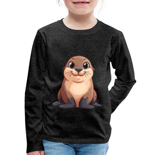 Smiling Cartoon Brown Sea Lion - Kids' Premium Long Sleeve T-Shirt