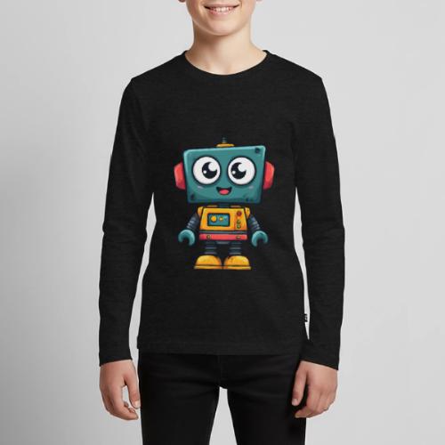 Cute Cartoon Robot Standing with a Smile - Kids' Premium Long Sleeve T-Shirt