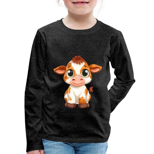 Cute Cartoon Baby Calf with Bright Innocent Eyes - Kids' Premium Long Sleeve T-Shirt