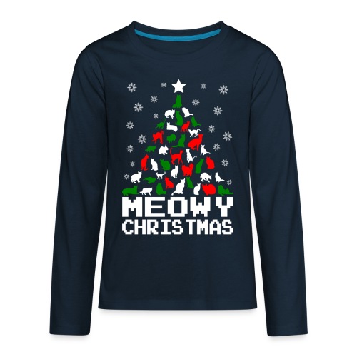 Meowy Christmas Cat Tree Ugly - Kids' Premium Long Sleeve T-Shirt