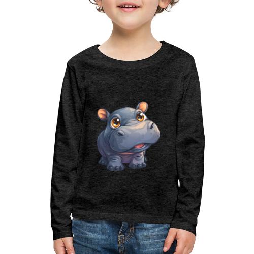 Cute Cartoon Baby Hippo with Big Innocent Eyes - Kids' Premium Long Sleeve T-Shirt