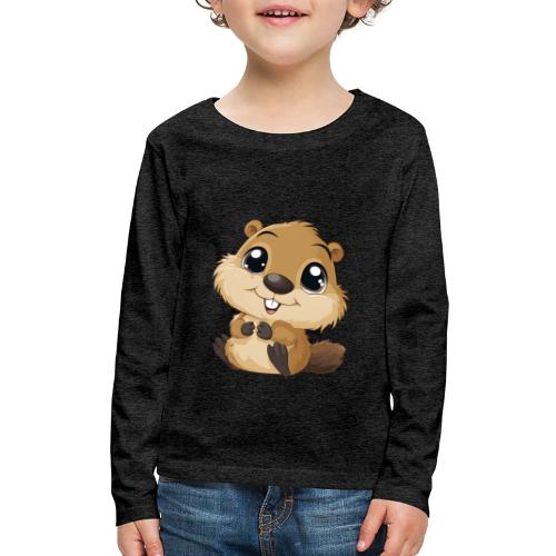 Adorable Cartoon Baby Beaver with Big Eyes - Kids' Premium Long Sleeve T-Shirt