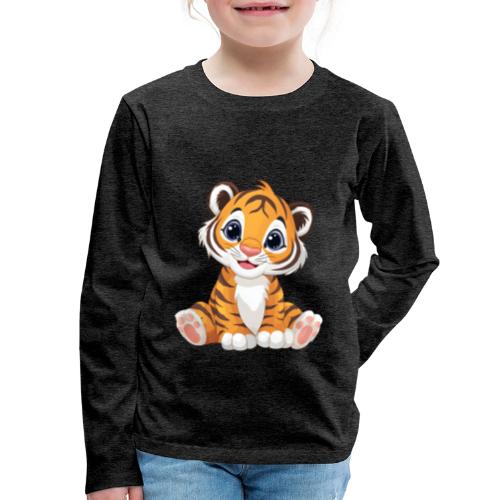 Adorable Cartoon Tiger Cub with Innocent Eyes - Kids' Premium Long Sleeve T-Shirt