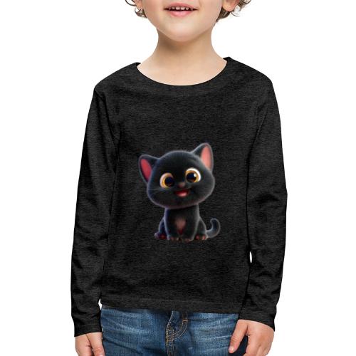 Adorable 3D Black Kitten with Big Eyes - Kids' Premium Long Sleeve T-Shirt