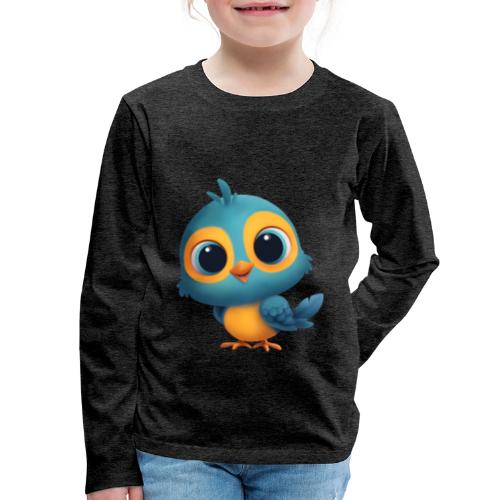 Joyful Cartoon Bird Standing in Yellow and Blue - Kids' Premium Long Sleeve T-Shirt