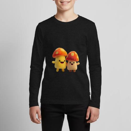 Joyful Cartoon Mushroom Duo - Kids' Premium Long Sleeve T-Shirt
