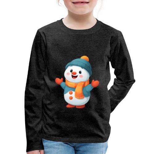 Joyful Cartoon Snowman with Winter Outfit - Kids' Premium Long Sleeve T-Shirt