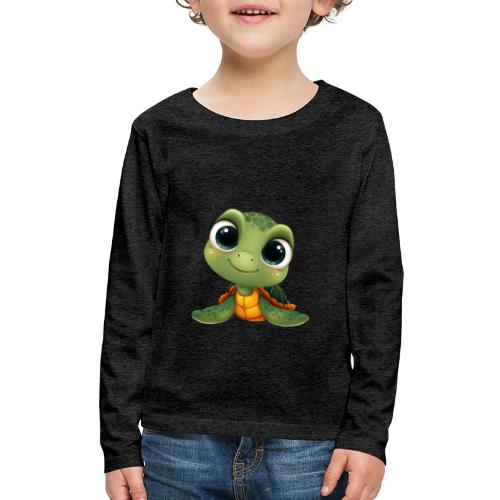 Cheerful Green Cartoon Sea Turtle with Big Eyes - Kids' Premium Long Sleeve T-Shirt