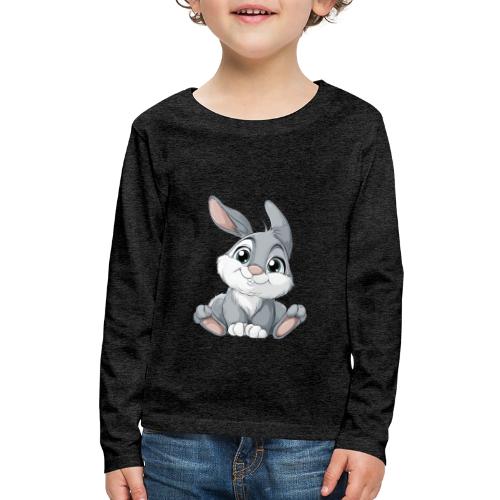 Joyful Grey and White Baby Rabbit Cartoon - Kids' Premium Long Sleeve T-Shirt