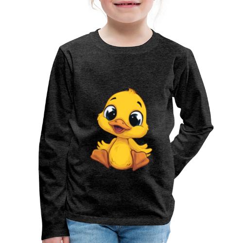 Sweet Yellow Cartoon Duck Sitting Happily - Kids' Premium Long Sleeve T-Shirt