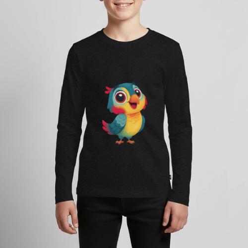 Bright Cartoon Parrot with Joyful Expression - Kids' Premium Long Sleeve T-Shirt