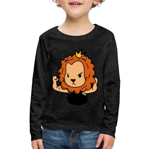 Cute Strong Lion Flexing Muscles - Kids' Premium Long Sleeve T-Shirt