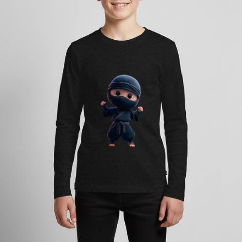 Cute Cartoon Ninja Toddler in Fight Pose - Kids' Premium Long Sleeve T-Shirt