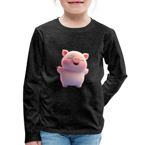 Cute Cartoon Baby Pig Standing Arms Up - Kids' Premium Long Sleeve T-Shirt