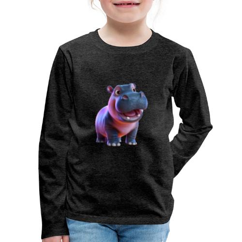 Smiling Cartoon Baby Hippo Standing - Kids' Premium Long Sleeve T-Shirt
