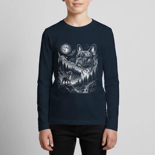Vintage French Bulldog Moon Howling Tee - Kids' Premium Long Sleeve T-Shirt