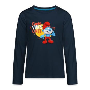 Les Schtroumpfs Le Grand Schtroumpf Vibes - T-shirt Premium à manches longues pour enfant - bleu marine profond - Devant - AI Model Kid Male (0cm)