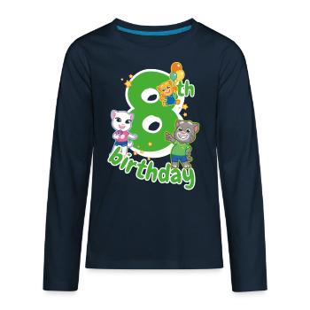 Talking Tom & Friends 8th Birthday - Kids' Premium Long Sleeve T-Shirt - deep navy - Front - AI Model Kid Male (0cm)