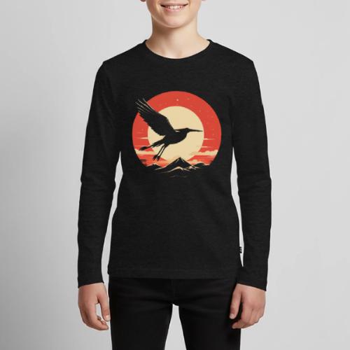Majestic Crane Soaring Against Rising Sun - Kids' Premium Long Sleeve T-Shirt
