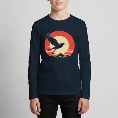 Majestic Crane Soaring Against Rising Sun - Kids' Premium Long Sleeve T-Shirt