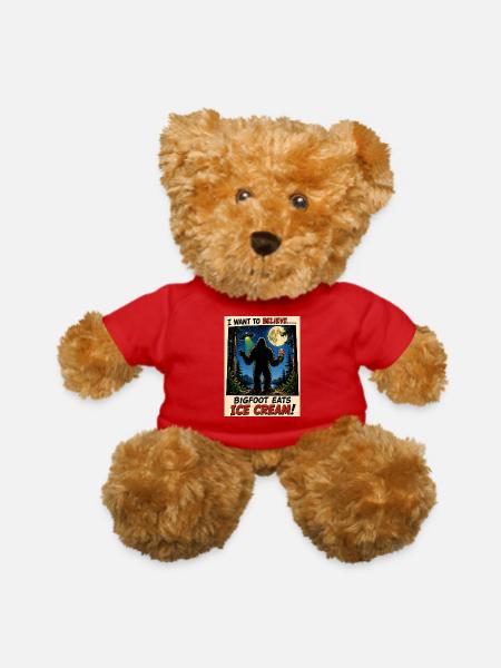 Funny Bigfoot Ice Cream UFO Shirt - Teddy Bear - red - Front