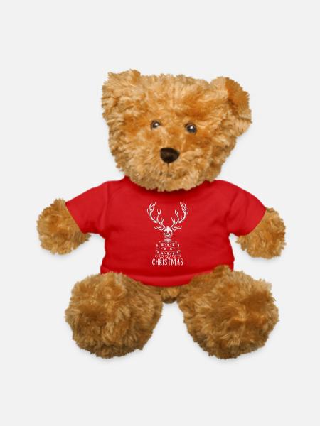 Merry Antlers: Festive Mono Sketch - Teddy Bear - red - Front