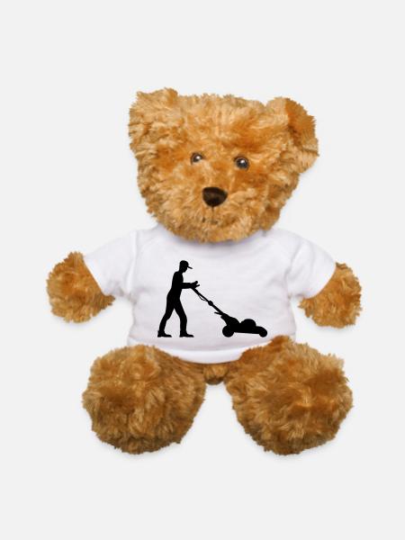 man cutting grass - Teddy Bear - white - Front