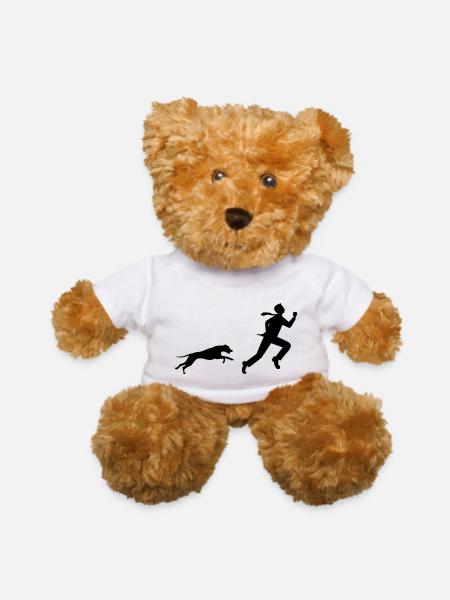 man running away from dog - Teddy Bear - white - Front